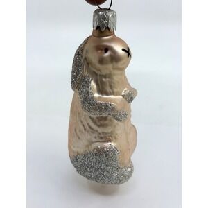 Vintage Bunny Rabbit Hare Easter Christmas Ornament Germany Blown Glass Pink